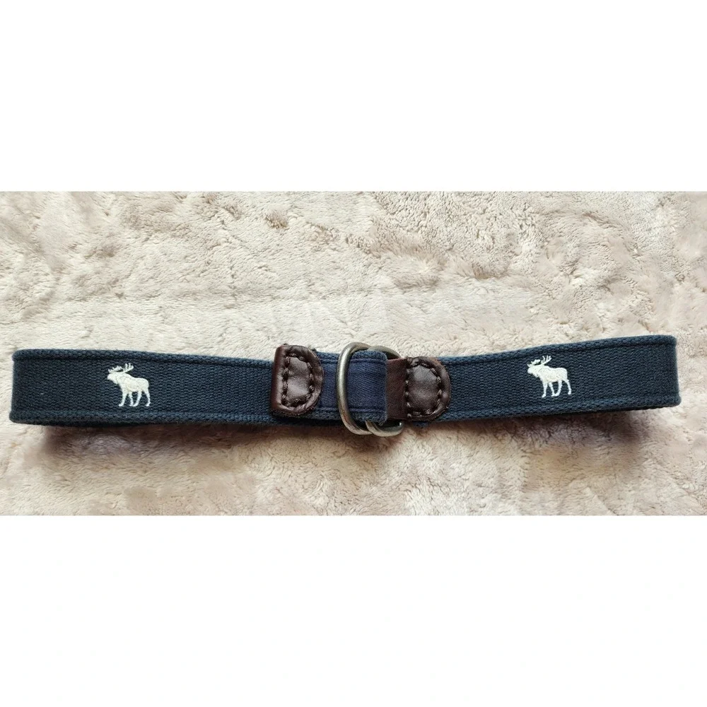 Abercrombie Kids Boys Navy Blue Moose Embroidered D-Ring Belt Size S/M